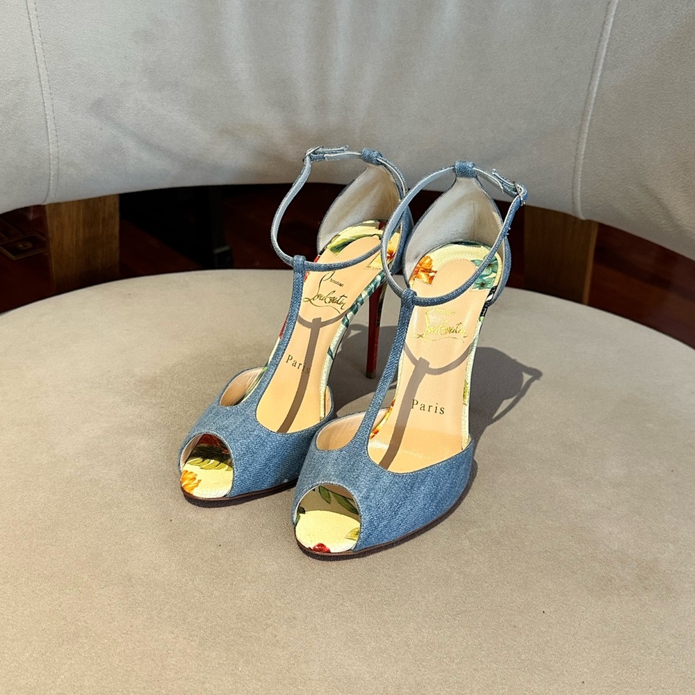 Christian Louboutin Blue Denim Peep Toe Heels